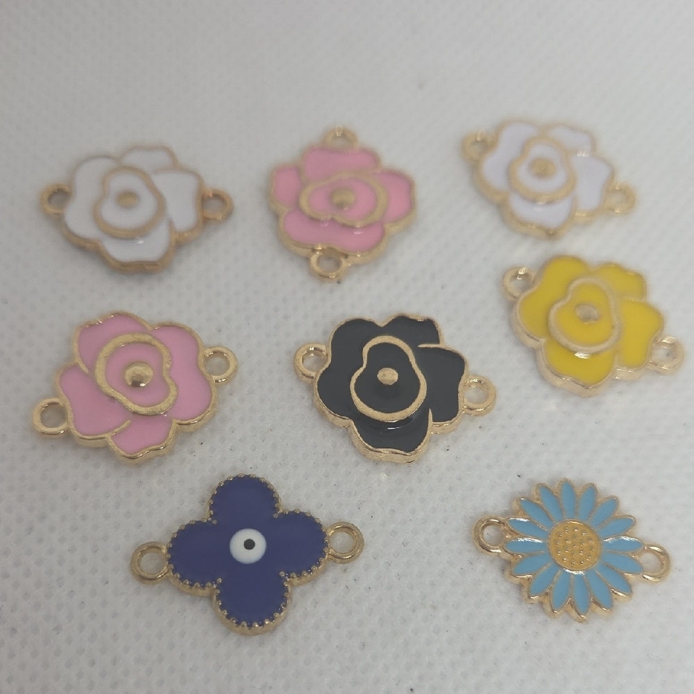 Floral Enamel Charms Link Set